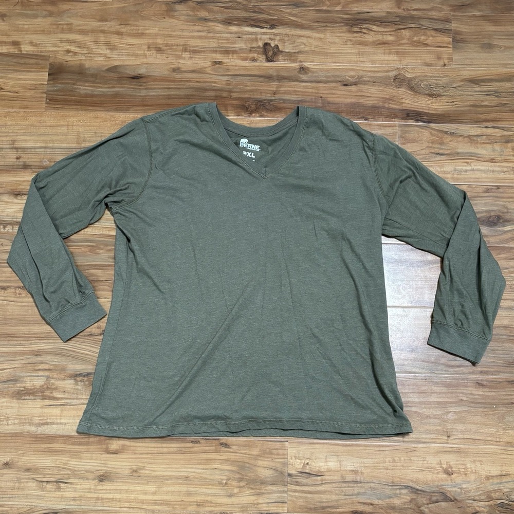 Berne Lichen Cotton Blend‎ Womens 2XL Performance V-Neck Tee L/S Green